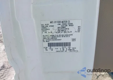 2005 Ford F-150 Fx4/Lariat/Xlt из США, поврежденный, VIN 1FTPW14565KE42057